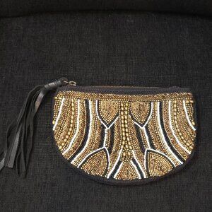 Anthropology Jasper & Jeera Brass Black Copper Beaded Pouch Bag Purse Clutch
